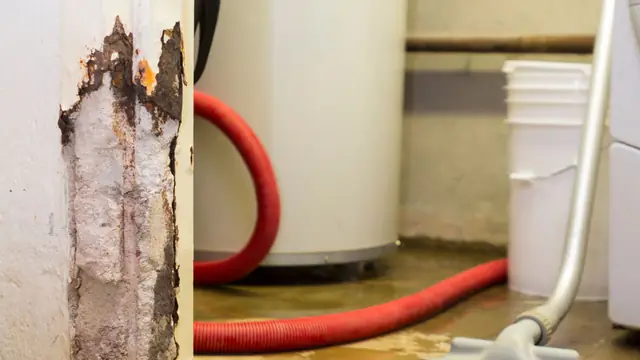 Wet vacuum extracting water leaking from a water heater